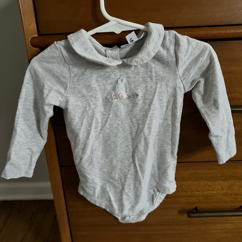 The Little White Company, peter pan collar onesie, bunny, 6-9 months